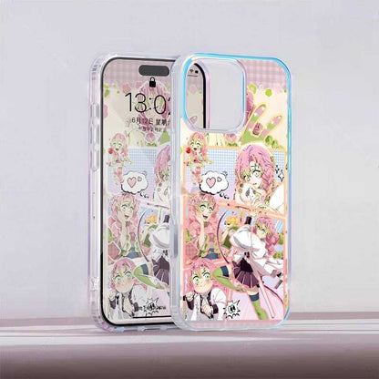 Demon Slayer Kanroji Mitsuri Aurora Holographic Gradient Phone Case Shockproof Air‑Bag Protective Anime Manga Collage Cover For Iphone