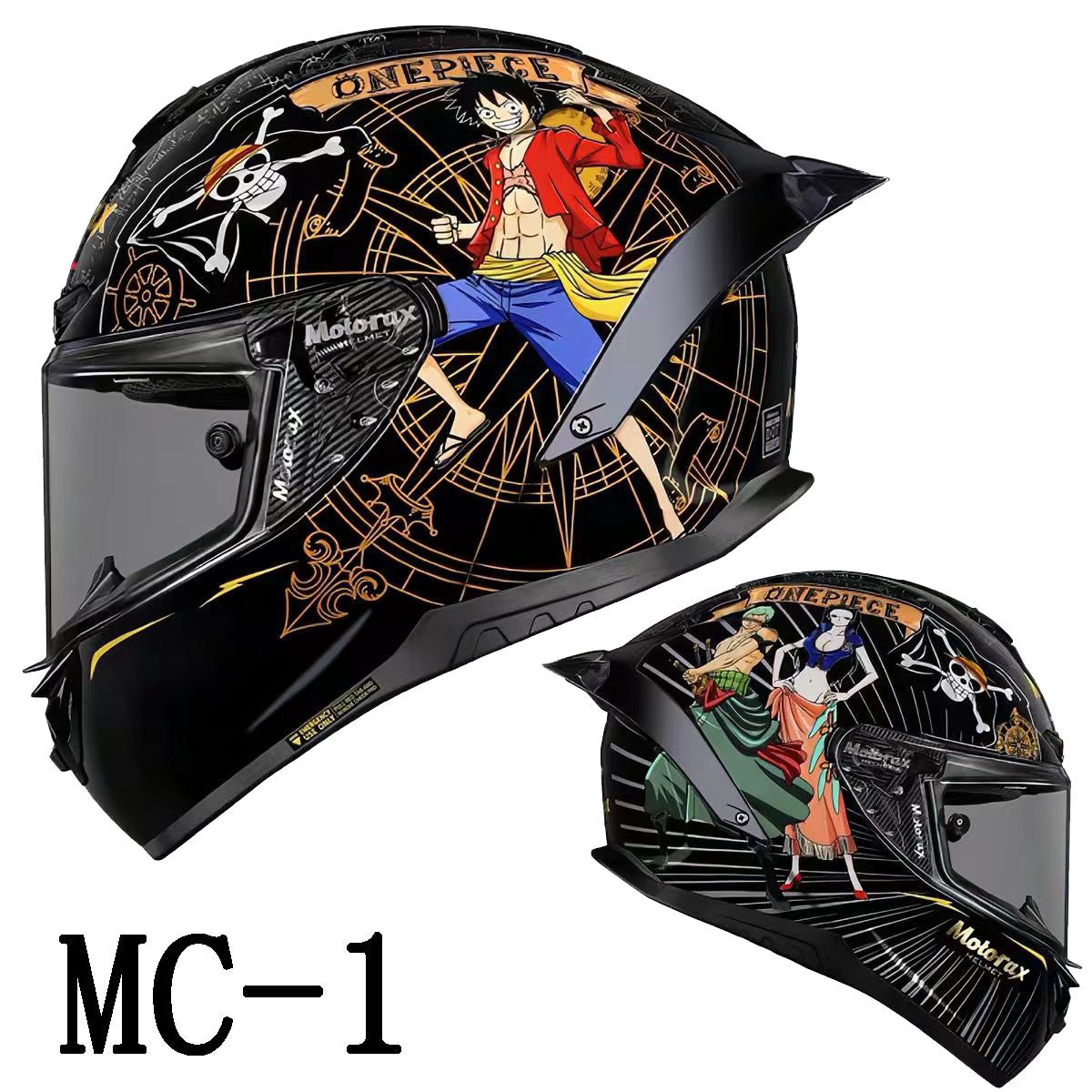 One Piece Full Face Motorcycle Helmet, Anime Luffy Chopper Wano Country Printed Motorbike Racing Helmet, Lightweight Street Bike Helmet for Men Women, Multiple Graphic Styles