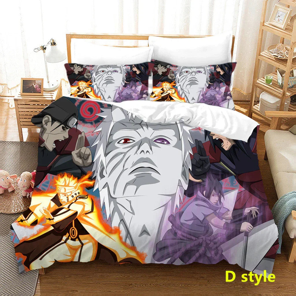 Naruto Anime Bedding Set, 3D Print Duvet Cover with Pillowcases, Akatsuki Red Cloud Comforter Cover Set, Soft Microfiber Bed Sheets, Bedroom Decor Gift for Naruto Fans