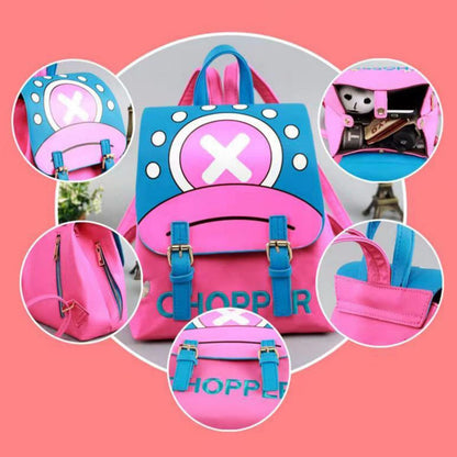 One Piece Tony Tony Chopper Backpack, Anime Chopper Pink Blue Flap Shoulder Rucksack, Cute Cartoon Character Daypack, One Piece Fan Cosplay Collectible Gift
