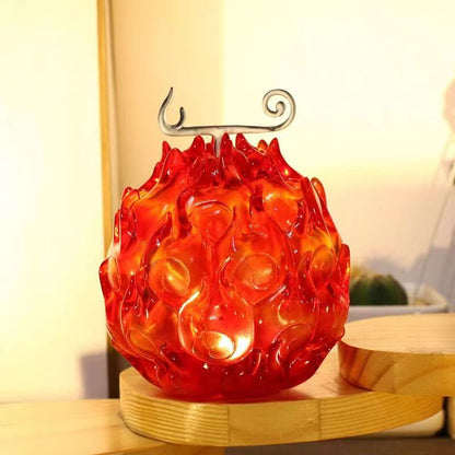 One Piece Devil Fruit Figurine with LED Light, Gum-Gum Fruit & Flame-Flame Fruit Luminous Statue, Transparent Devil Fruit Anime Ornament, Desktop Display Collectible Model, Gift for One Piece Fans