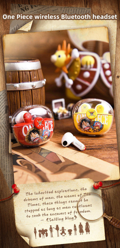 One Piece Monkey D. Luffy Tony Tony Chopper True Wireless Bluetooth 5.3 Earbuds Smart Touch Control Half‑in‑Ear Headphones with Transparent Charging Case Anime Gift For Fans
