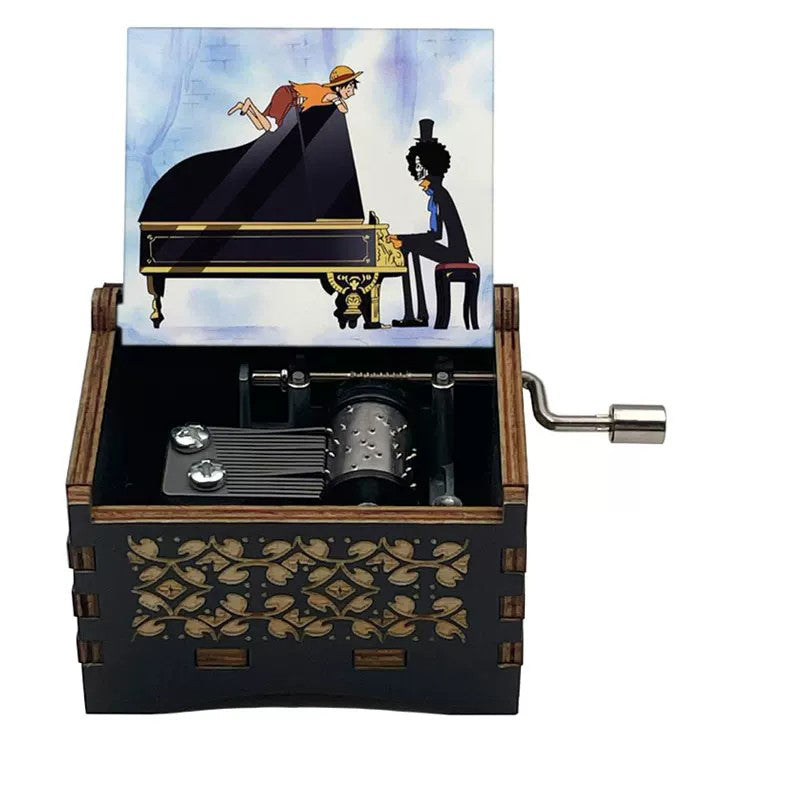One Piece Monkey D Luffy Roronoa Zoro Nami Sanji Wooden Hand Crank Music Box, Bink's Sake Melody Collectible Decor Music Box Gift for Anime Fans
