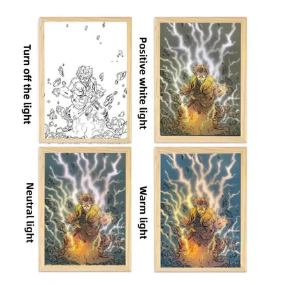 Demon Slayer Zenitsu Agatsuma Light Up Painting Frame, Anime LED Light Picture Frame, USB Powered Backlit Art Decor, Line Drawing Glowing Night Light Wall Table Decor, Demon Slayer Fan Collectible Gift