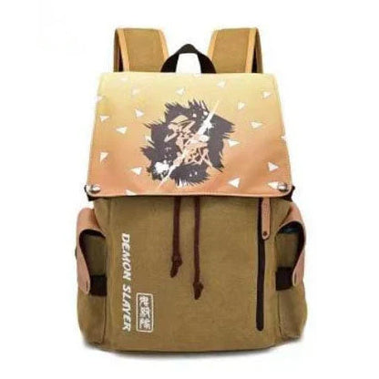 Demon Slayer Anime Flap Drawstring Backpack, Tanjiro Nezuko Zenitsu Inosuke Printed Rucksack, Large Capacity Canvas School Bookbag, Casual Travel Daypack, Anime Fan Gift Backpack