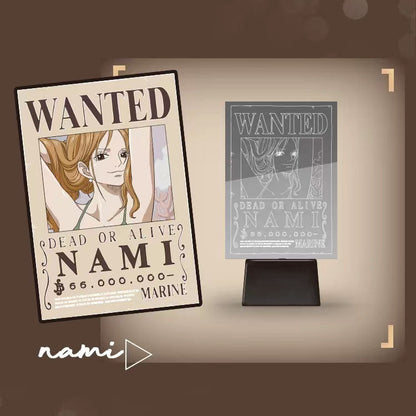 One Piece Wanted Poster Acrylic Light Stand, Anime Bounty Poster LED Night Light Desk Lamp, One Piece Character Table Decor Lamp, Anime Fan Collectible Gift