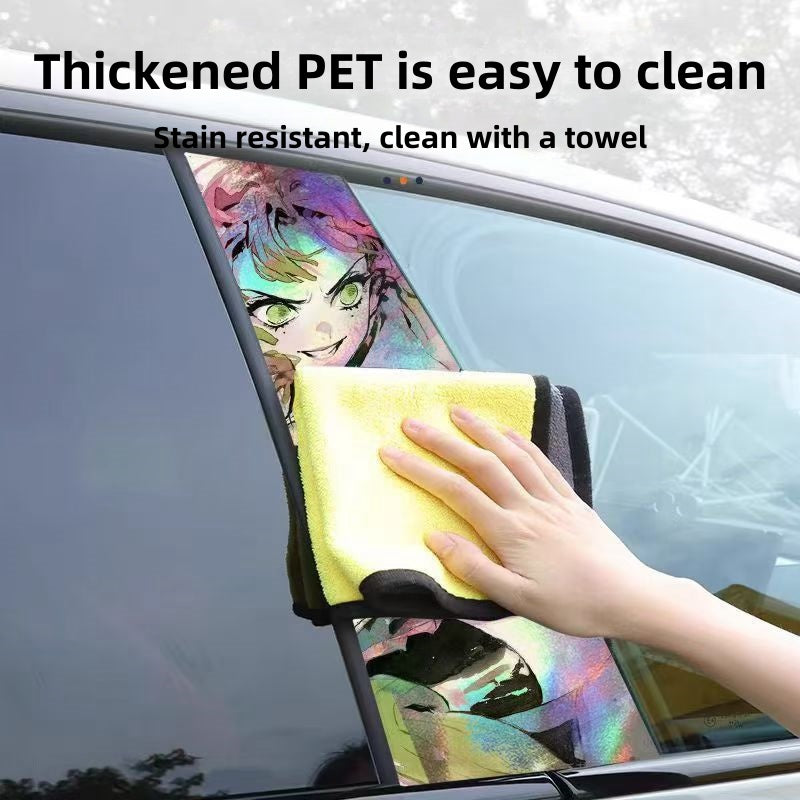 Demon Slayer Anime Car Window Pillar Decals, Laser Holographic Anime Character Car B Column Stickers, Waterproof PET Car Center Pillar Decor Stickers, 1 Pair Anime Car Accessories for Demon Slayer Fans