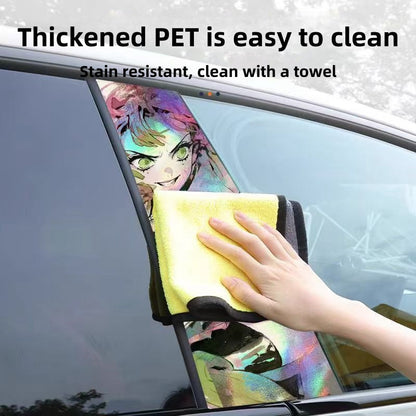 Demon Slayer Anime Car Window Pillar Decals, Laser Holographic Anime Character Car B Column Stickers, Waterproof PET Car Center Pillar Decor Stickers, 1 Pair Anime Car Accessories for Demon Slayer Fans