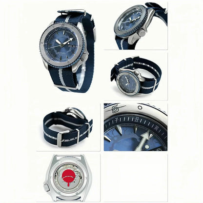 Naruto Uchiha Sasuke Automatic Wrist Watch, Anime Sasuke Chidori Themed Analog Watch, Blue Nylon Strap Sports Wristwatch, Anime Collectible Cosplay Accessory Gift for Naruto Fans