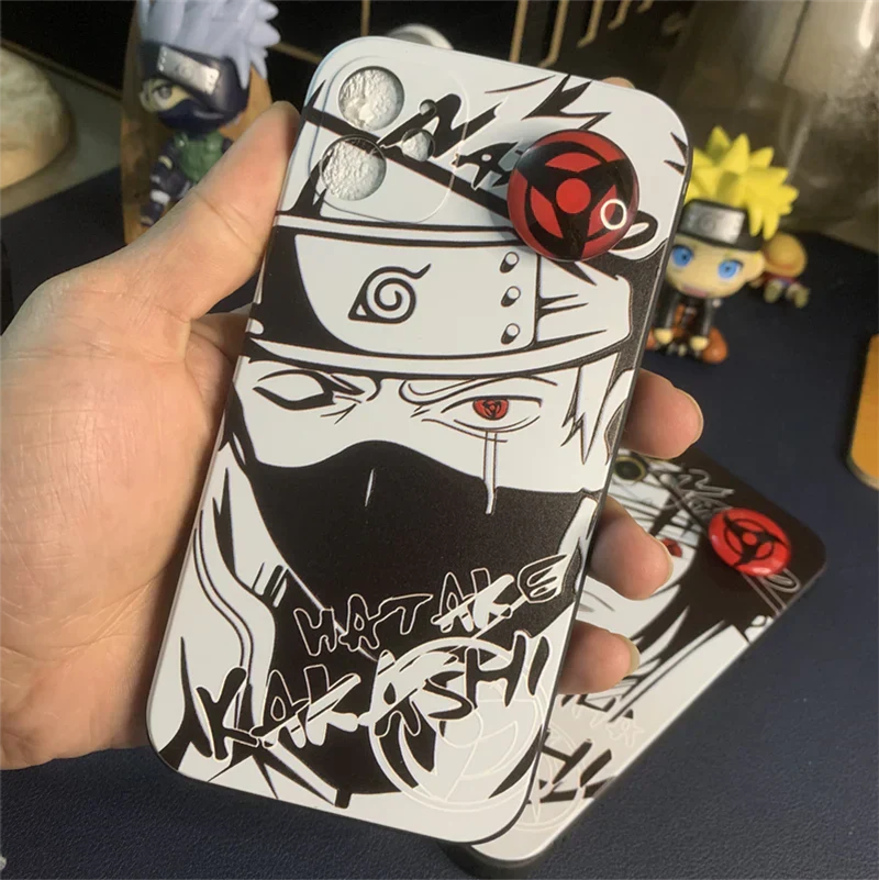 Naruto Anime Phone Case, Itachi Kakashi Black White Manga Print Case with Sharingan Pop Socket, Shockproof Soft TPU Protective Cover, Naruto Fan Phone Case Gift