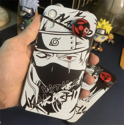 Naruto Anime Phone Case, Itachi Kakashi Black White Manga Print Case with Sharingan Pop Socket, Shockproof Soft TPU Protective Cover, Naruto Fan Phone Case Gift
