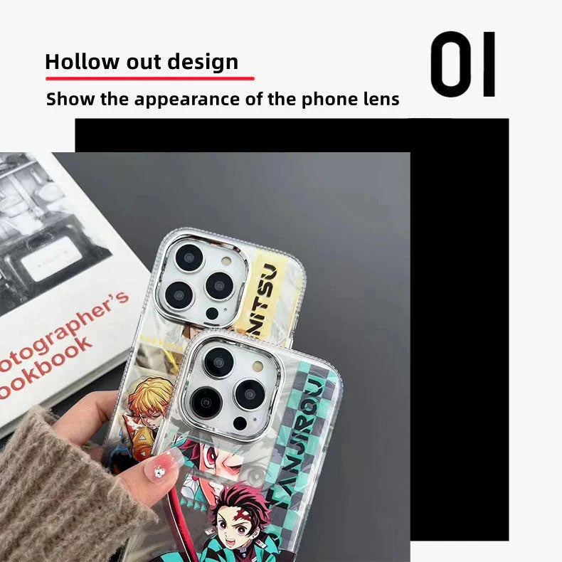 Demon Slayer Anime Poster Style Phone Case for iPhone, Tanjiro Zenitsu Vibrant Character Art Clear Transparent Shockproof Slim TPU Protective Phone Cover, Kimetsu no Yaiba Anime Phone Shell, Demon Slayer Fan Merch Gift