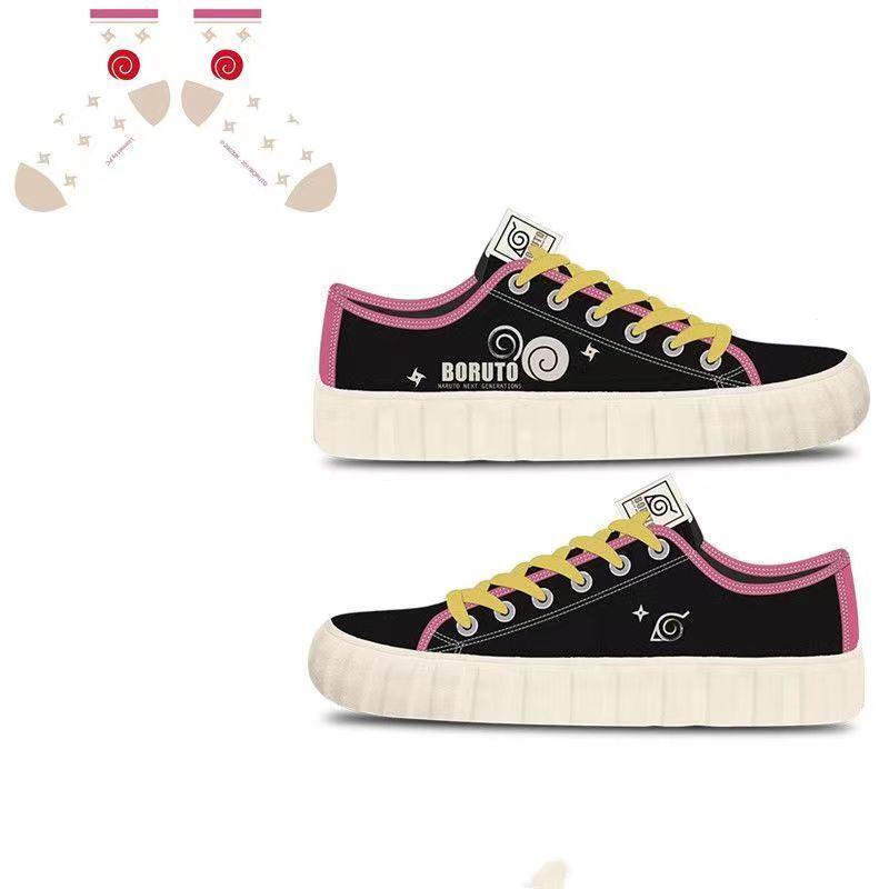Boruto Naruto Next Generations Anime Low Top Canvas Sneakers, Konoha Symbol Printed Lace-up Casual Shoes, Breathable Memory Foam Footwear, Anime Cosplay Daily Walking Shoes, Fan Gift for Men Women Teens