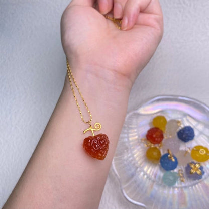 One Piece Devil Fruit Necklace, Hand Carved Natural Stone Devil Fruit Pendant Jewelry, Gum-Gum Fruit Flame-Flame Op-Op Tremor-Tremor Fruit Charm Necklace, Anime Cosplay Collectible Pendant Necklaces, One Piece Fans Unique Gift
