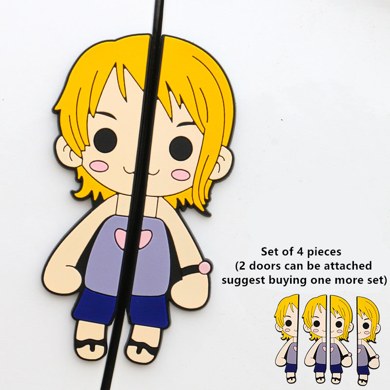 One Piece Car Door Anti-Collision Stickers, Anime Luffy Zoro Nami Chopper 3D Rubber Car Door Bumper Protector Decals, Anti-Scratch Car Edge Guard, Cute Anime Car Exterior Accessories
