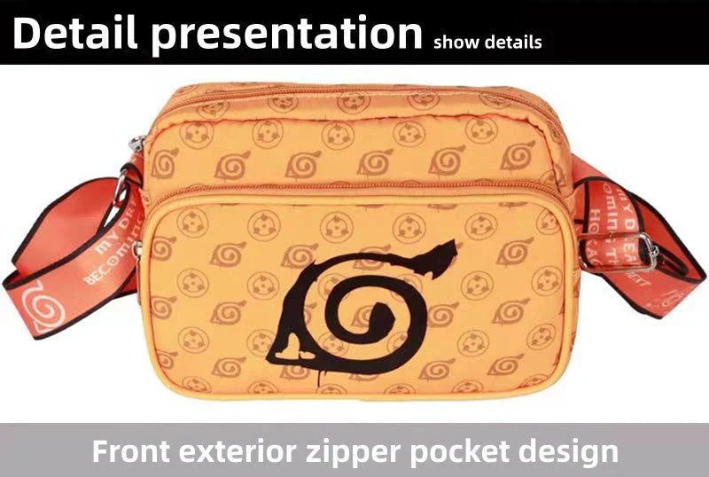 Naruto Anime Crossbody Bag, Konoha Leaf Symbol Printed Casual Messenger Shoulder Bag, Adjustable Strap Multi Zipper Pocket Small Sling Bag, Anime Fan Daily Carry Bag Gift