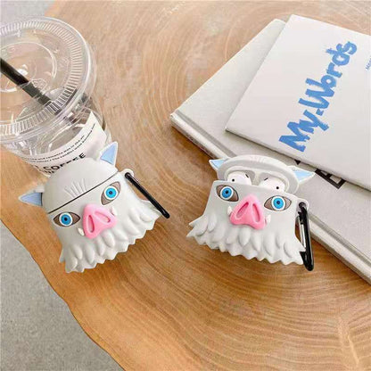 Demon Slayer Anime Airpods Case, Cute 3D Cartoon Silicone Protective Cover for AirPods 1/2, AirPods Pro 1/2, Tanjiro Nezuko Zenitsu Earphone Skin, Shockproof Earbud Case with Keychain, Anime Fan Gift