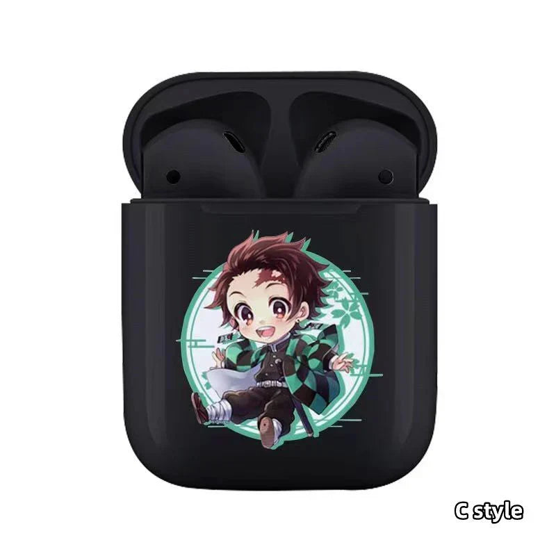 Demon Slayer Wireless Bluetooth Earbuds, Tanjiro Nezuko Zenitsu Giyuu Anime Print TWS Earphones, Touch Control Stereo Sound Headset, Portable Earbuds Case, Anime Fan Gift