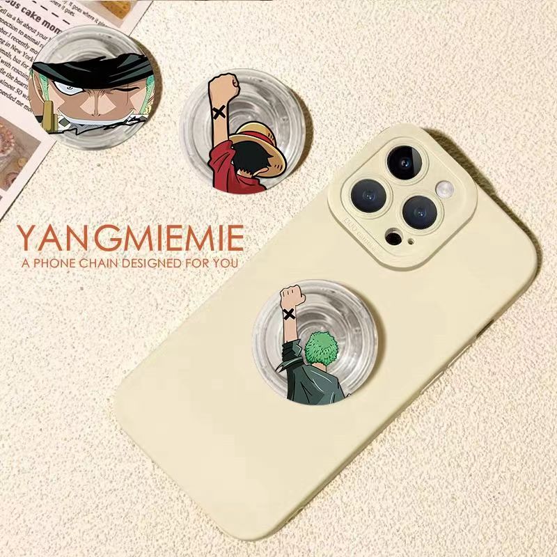 One Piece Anime Phone Grip Holder, Luffy Zoro Character Pop Socket, Transparent Expandable Mobile Phone Stand, Cute Anime Pop Grip, Finger Holder for Smartphones, Anime Merch Gift for One Piece Fans