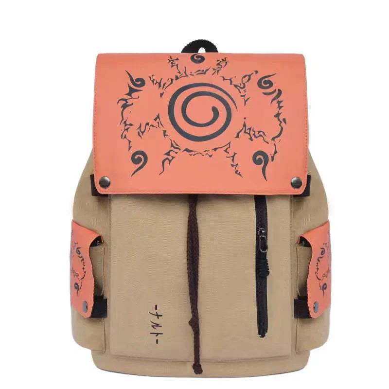 Naruto Anime Backpack, Uzumaki Naruto Seal Canvas Rucksack, Vintage Flap Drawstring School Backpack, Cosplay Laptop Daypack, Anime Shoulder Bag Gift for Naruto Fans