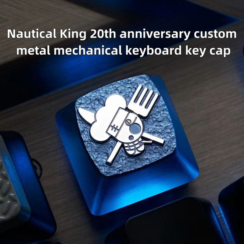 One Piece Custom Metal Keycap, Anime 3D Embossed Mechanical Keyboard Key Cap, Skull & Straw Hat Pattern Artisan Keycap, Replacement Keycap for Cherry MX Switch, Gaming Keyboard Decor Gift for One Piece Fans