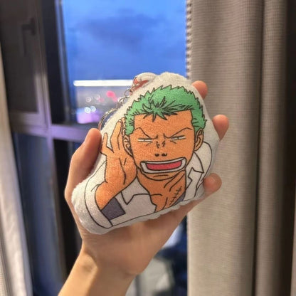 One Piece Anime Plush Keychain, Luffy Zoro Mummy Funny Stuffed Pendant, Cute Double-Sided Printed Plush Key Ring, Bag Backpack Charm Decor, Collectible Gift for One Piece Fans