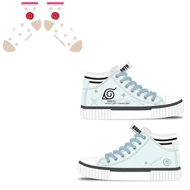 Naruto Leaf Village High Top Canvas Shoes, Anime Naruto Hidden Leaf Symbol Printed Sneakers, Light Blue Casual High-top Canvas Footwear, Anime Cosplay Daily Wear Shoes, Collectible Gift for Naruto Fans Men Women