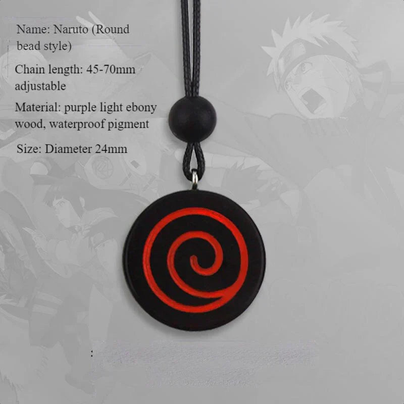 Naruto Anime Symbol Pendant Necklace, Akatsuki Red Cloud Sharingan Konoha Logo Wooden Necklace, Adjustable Rope Chain Cosplay Jewelry, Gift for Naruto Fans