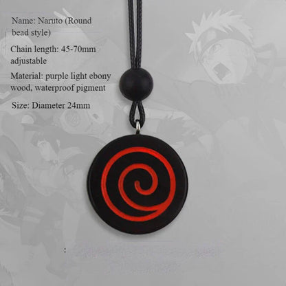 Naruto Anime Symbol Pendant Necklace, Akatsuki Red Cloud Sharingan Konoha Logo Wooden Necklace, Adjustable Rope Chain Cosplay Jewelry, Gift for Naruto Fans