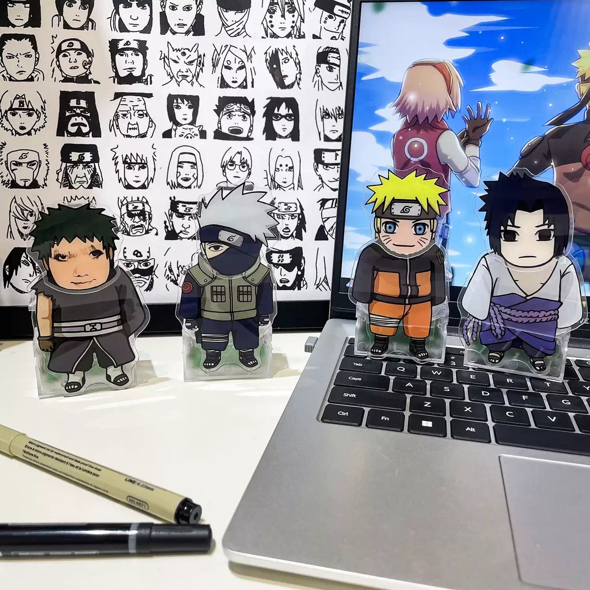 Naruto Q Chibi Acrylic Stand Figure, Naruto Sasuke Obito Kakashi Cute Anime Character Desktop Display Standee, Tabletop Decor Collectible Gift for Naruto Fans