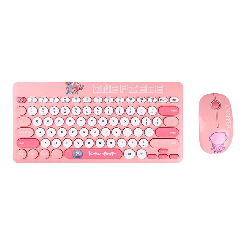 One Piece Wireless Keyboard and Mouse Set, Retro Round Punk Keycaps Anime Keyboard Mouse Combo, 2.4G Portable Cute Wireless Keyboard Mouse Kit for Laptop PC Desktop, One Piece Fans Gift