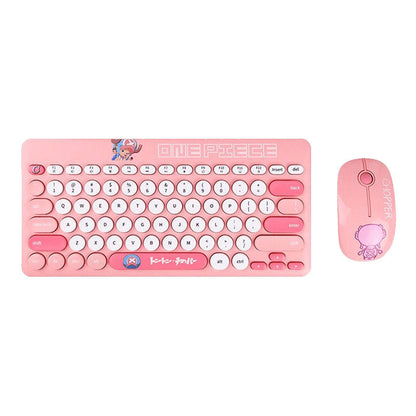 One Piece Wireless Keyboard and Mouse Set, Retro Round Punk Keycaps Anime Keyboard Mouse Combo, 2.4G Portable Cute Wireless Keyboard Mouse Kit for Laptop PC Desktop, One Piece Fans Gift