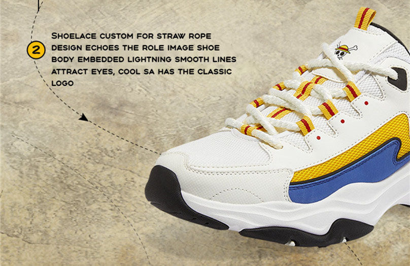 One Piece Monkey D. Luffy Anime Sneakers for Men Women, White Multicolor Color Block Chunky Platform Casual Shoes, Lace Up Anime Cosplay Street Walking Shoes, Breathable Anime Themed Footwear, Collectible Gift for One Piece Luffy Fans