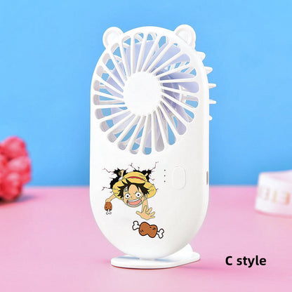 One Piece Monkey D. Luffy Portable Handheld Fan, Anime Mini Rechargeable USB Fan, Cute Bear Ear Pocket Fan with Stand, 3 Speed Adjustable Personal Cooling Fan, Anime Collectible Gift for One Piece Fans