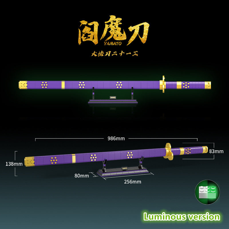 One Piece Roronoa Zoro Enma Sword Building Block Model, Luminous Blade Katana Toy with Display Stand & Gift Box, Anime Cosplay Prop Samurai Sword Bricks Kit, Collectible Decoration Gift for One Piece Fans