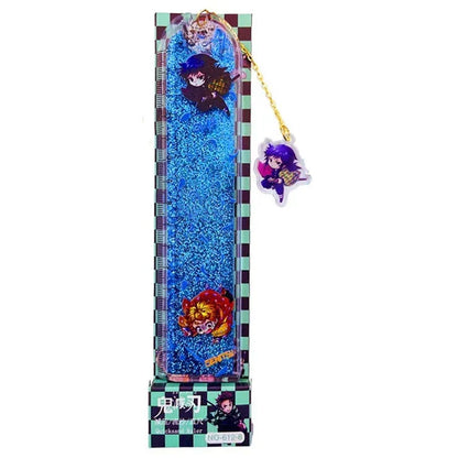 Demon Slayer Quicksand Acrylic Bookmark, Anime Tanjiro Nezuko Zenitsu Inosuke Glitter Liquid Floating Bookmark, Cute Character Pendant Book Marker, Reading Page Holder, Demon Slayer Fan Collectible Gift