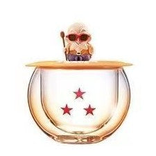 Dragon Ball Z Anime Glass Cup with Figure Lid, DBZ Dragon Star Pattern Double Wall Glass Mug, Cute Mini Character Figurine Cover Tea Coffee Cup, Dragon Ball Collectible Drinkware Gift for Anime Fans