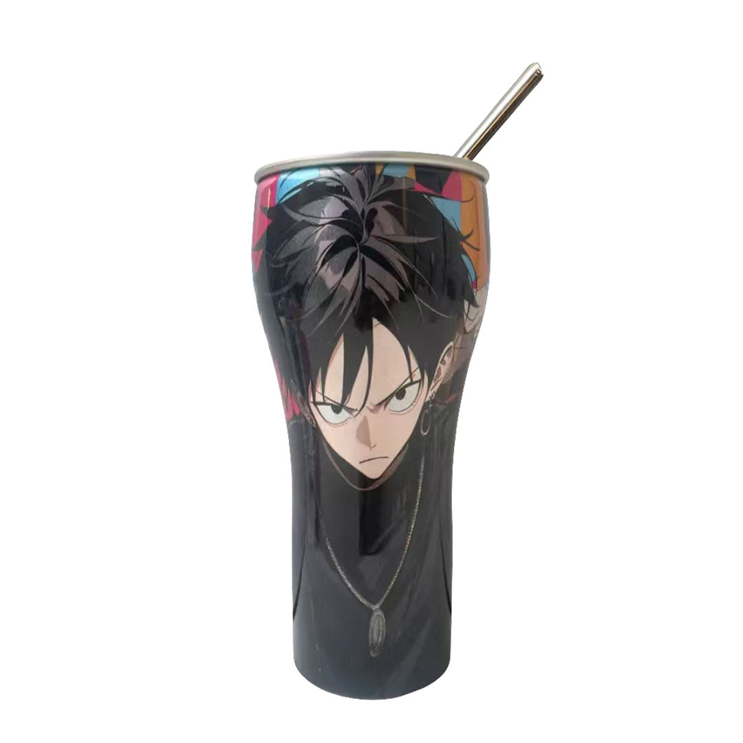 One Piece Anime Tumbler with Straw, Stainless Steel Insulated Travel Cup, Luffy Zoro Nami Wanted Poster Design Coffee Mug, Leak Proof Reusable Water Bottle, One Piece Merch Gift for Anime Fans