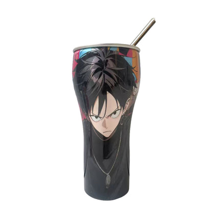 One Piece Anime Tumbler with Straw, Stainless Steel Insulated Travel Cup, Luffy Zoro Nami Wanted Poster Design Coffee Mug, Leak Proof Reusable Water Bottle, One Piece Merch Gift for Anime Fans