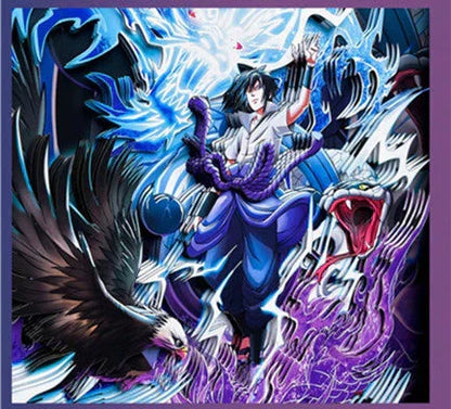 Naruto Uchiha Sasuke 3D Paper Cut Shadow Box Framed Art, Handmade Layered Papercraft Wall Decor, Anime Picture Frame, Fan Collectible Room Decor Gift