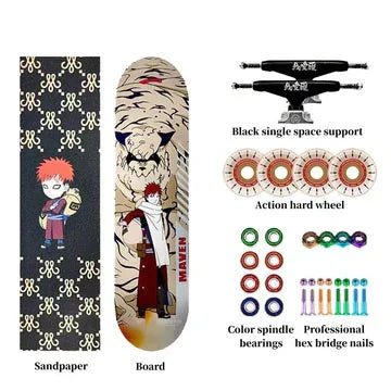 Naruto Anime Complete Skateboard, 7-Layer Maple Wood Deck Anime Character Graphic Standard Trick Skateboard, Fully Assembled Skate Board for Beginners Teens Adults, Anime Fan Gift