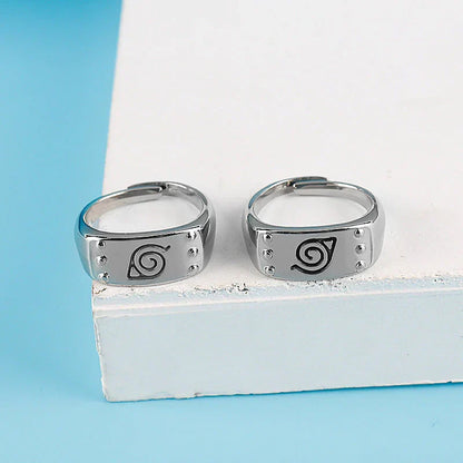 Naruto Konoha Village Symbol Adjustable Ring, Anime Leaf Village Logo Metal Open Ring, Cosplay Finger Jewelry, Fashion Anime Statement Ring, Collectible Gift for Naruto Fans