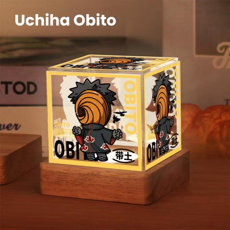 Naruto Anime Cube LED Night Light, Q Version Naruto Minato Obito Kakashi Sasuke Itachi Character Light Box, Acrylic Desk Lamp, Anime Collectible Decor Gift for Naruto Fans