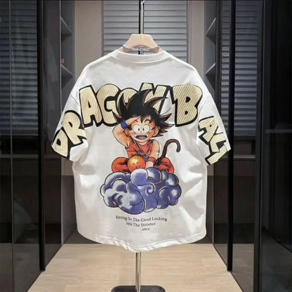 Dragon Ball Kid Goku T-Shirt, Anime Kame Cloud Graphic Oversized Short Sleeve Tee, Casual Loose Fit Cotton Tshirt for Men Women, Dragon Ball Z Fan Anime Shirt Gift