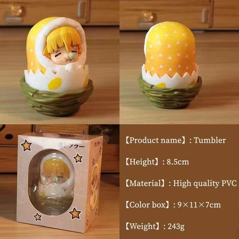 Demon Slayer Eggshell Tumbler Figure, Q Version Tanjiro Nezuko Zenitsu Inosuke Roly-poly Toy, Anime Character Mini Figurine with Nest Base, Desktop Decor Collectible Statue, Demon Slayer Fan Gift