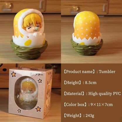 Demon Slayer Eggshell Tumbler Figure, Q Version Tanjiro Nezuko Zenitsu Inosuke Roly-poly Toy, Anime Character Mini Figurine with Nest Base, Desktop Decor Collectible Statue, Demon Slayer Fan Gift
