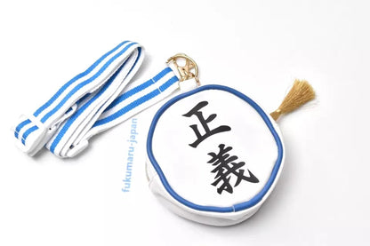 One Piece Marine Round Coin Purse, Anime Marine Logo Embroidery Mini Zipper Pouch, Small Circular Wallet with Keychain & Lanyard, Collectible Storage Bag for One Piece Fans