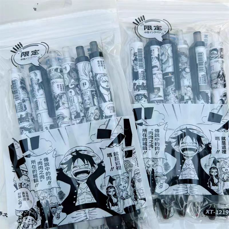 One Piece Anime Retractable Gel Pens Set, Black & White Manga Panel Print 0.5mm Fine Point Black Ink Ballpoint Pens, Smooth Quick Drying Writing Anime Stationery for Students School Office Supplies, One Piece Fan Collectible Gift