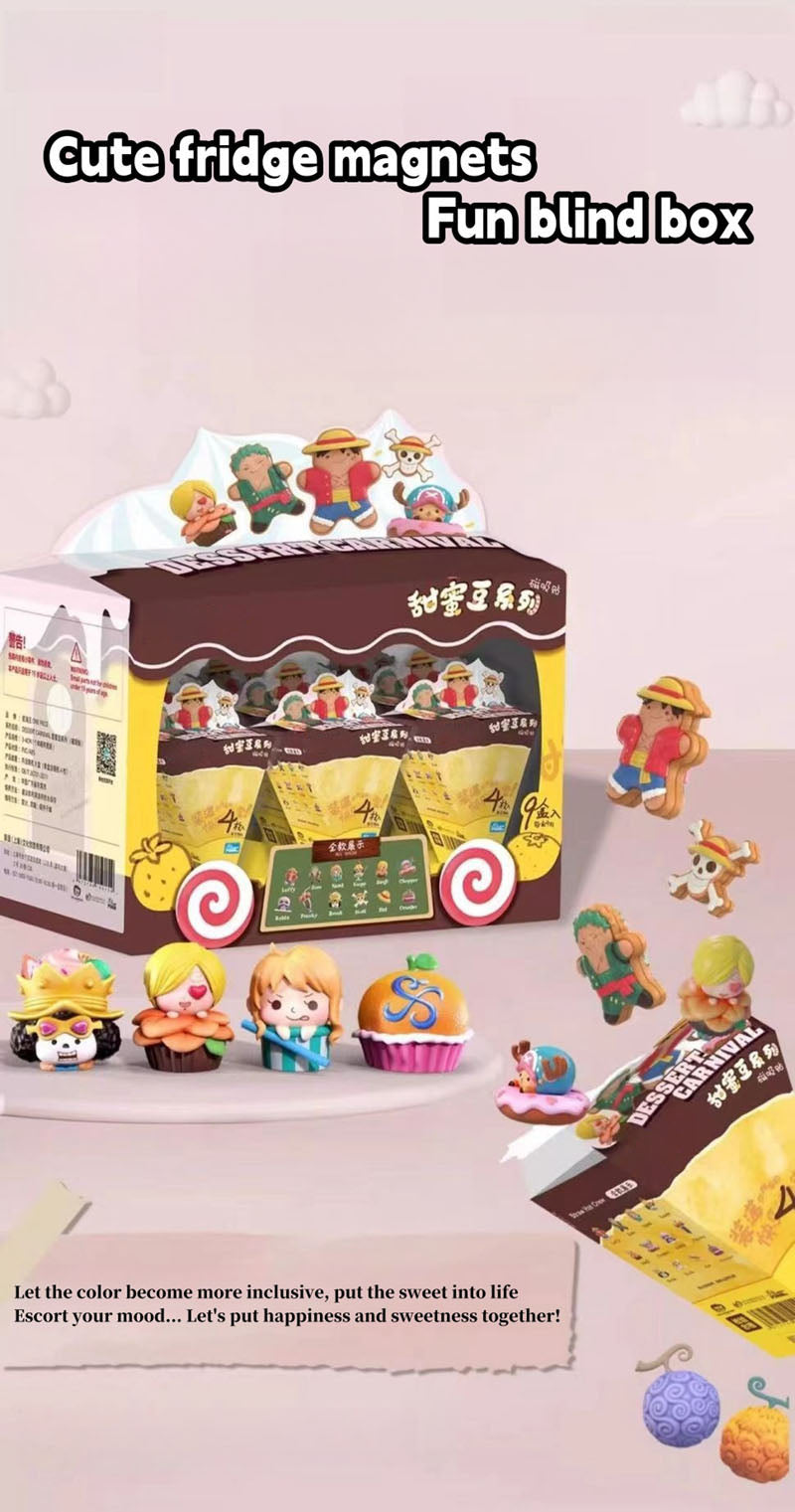 One Piece Anime Fridge Magnets Blind Box, Cute Luffy Zoro Sanji Fruit Dessert Series 3D Magnet Collectible Figures, One Piece Refrigerator Magnets Ornament, Blind Box Gift for One Piece Fans