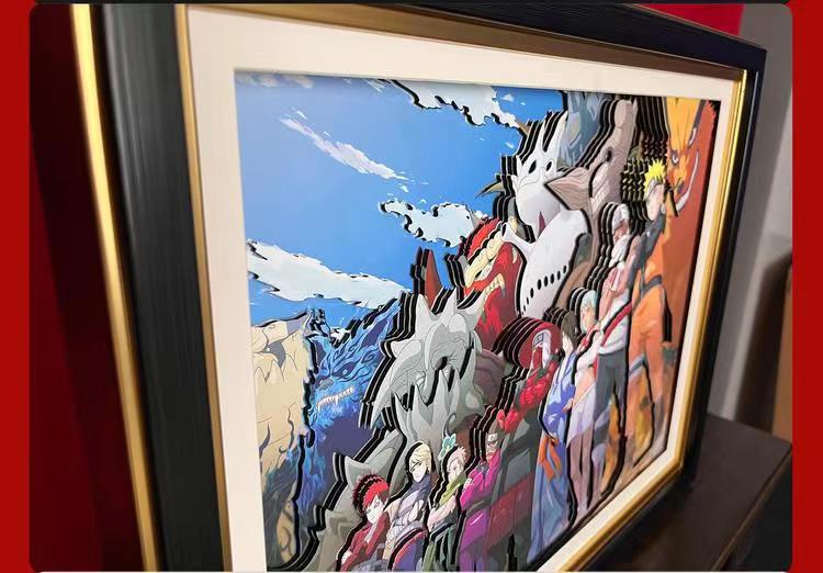 Naruto Tailed Beasts & Ninjas 3D Paper Cut Shadow Box Framed Art, Handmade Layered Papercraft Wall Decor, Anime Picture Frame, Fan Collectible Room Decor Gift